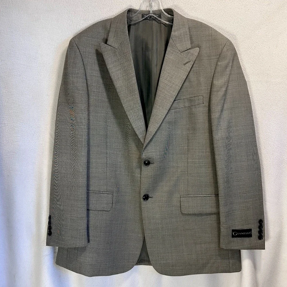 Gianelli Mens 42R Blazer Suit Jacket Italian‎ 2 Button Wool Double Vent Gray NWT
